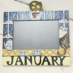 Vtg Exposures Hand Painted "January" Months of the Year 4X6 Picture Frame Winter